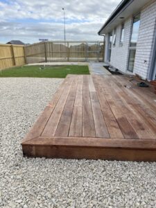 Hardwood deck with gravel surround, new build