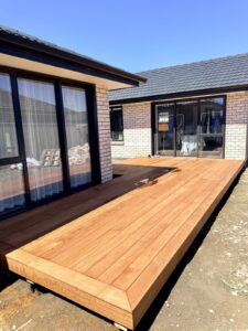 Hardwood deck with mitred edge detail, new build